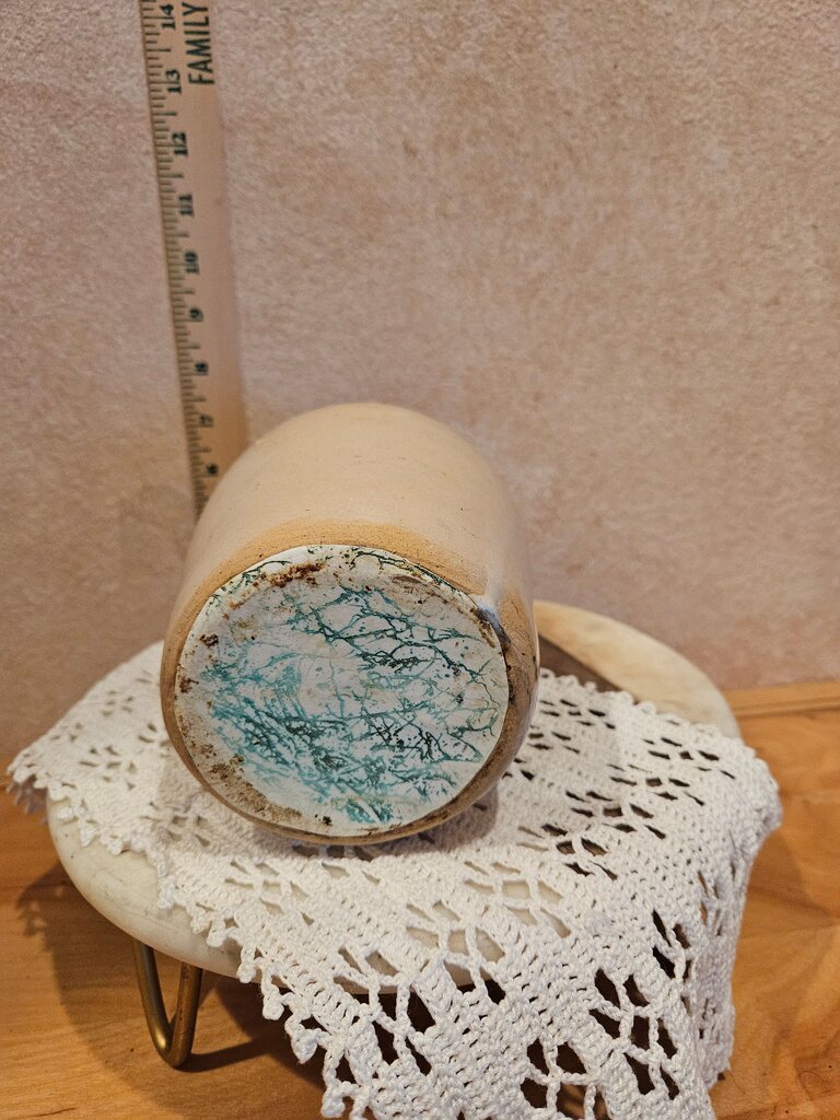 Vintage Stoneware Crock with Blue Stripe