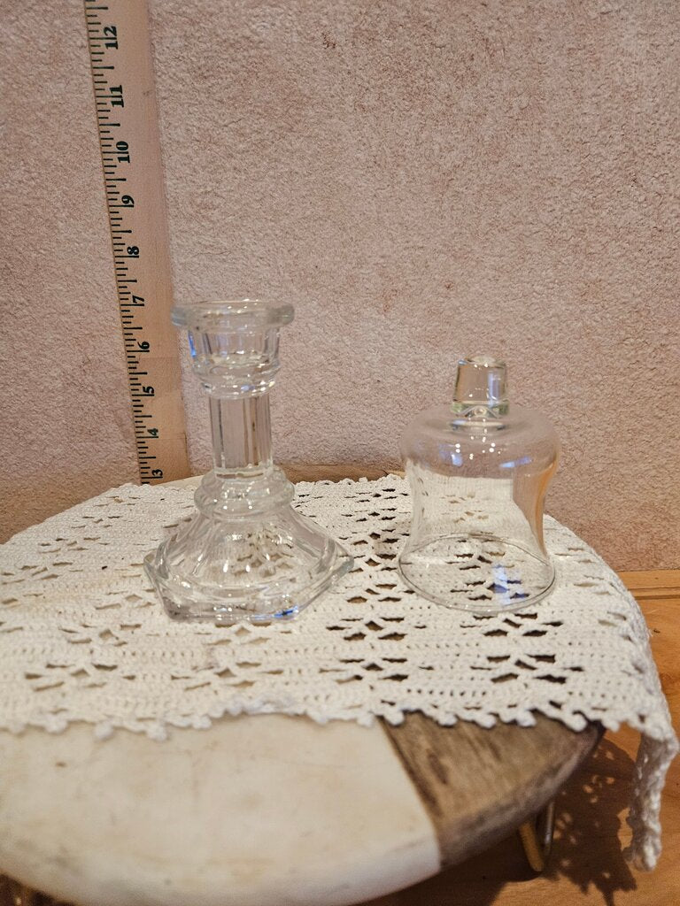 1980's HOMCO Clear Glass Colum Hexagonal Base Candle Holder and Swirl Tea Light Cup
