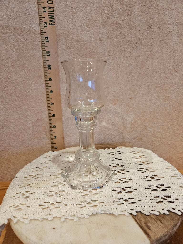 1980's HOMCO Clear Glass Colum Hexagonal Base Candle Holder and Swirl Tea Light Cup