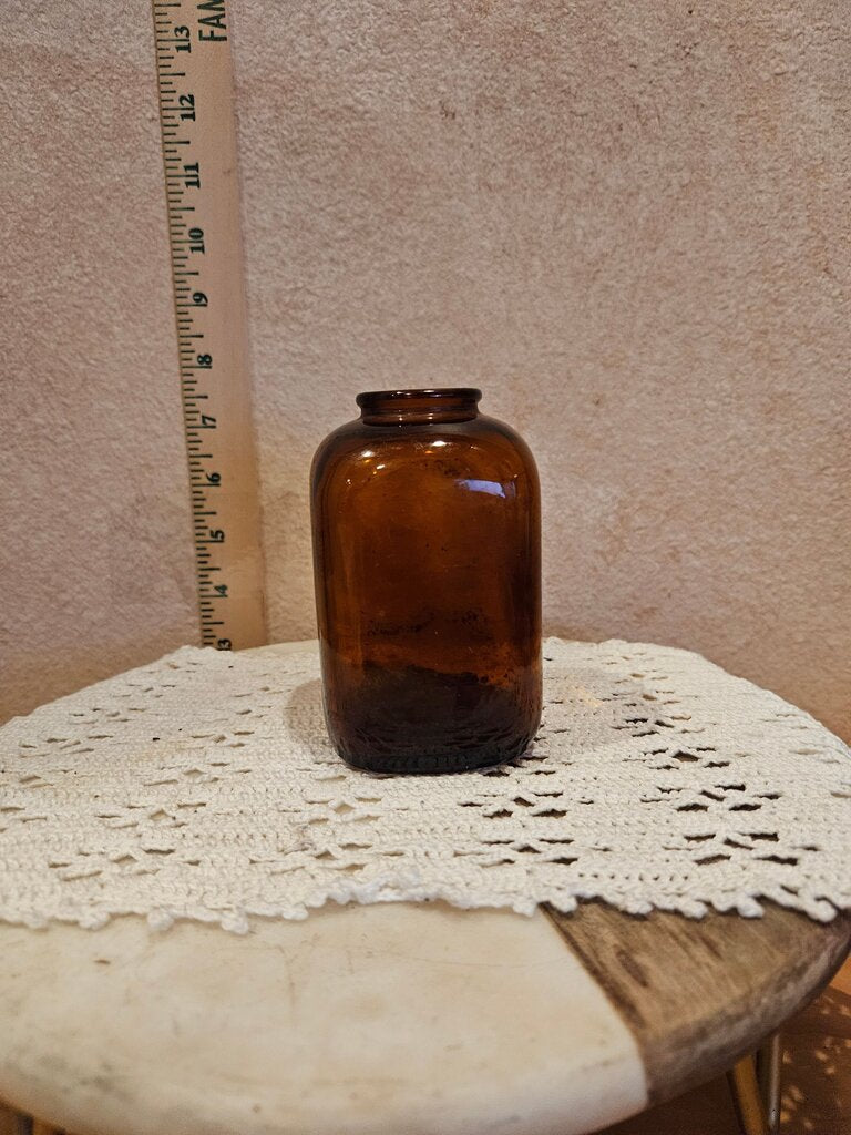 5 PATINA SNUFF BOTTLE-Half Size-Beveled Edge-Clipped Lip-Civil War Period--Dark Amber-Hand Blown-Satiny Patina-c.1860s