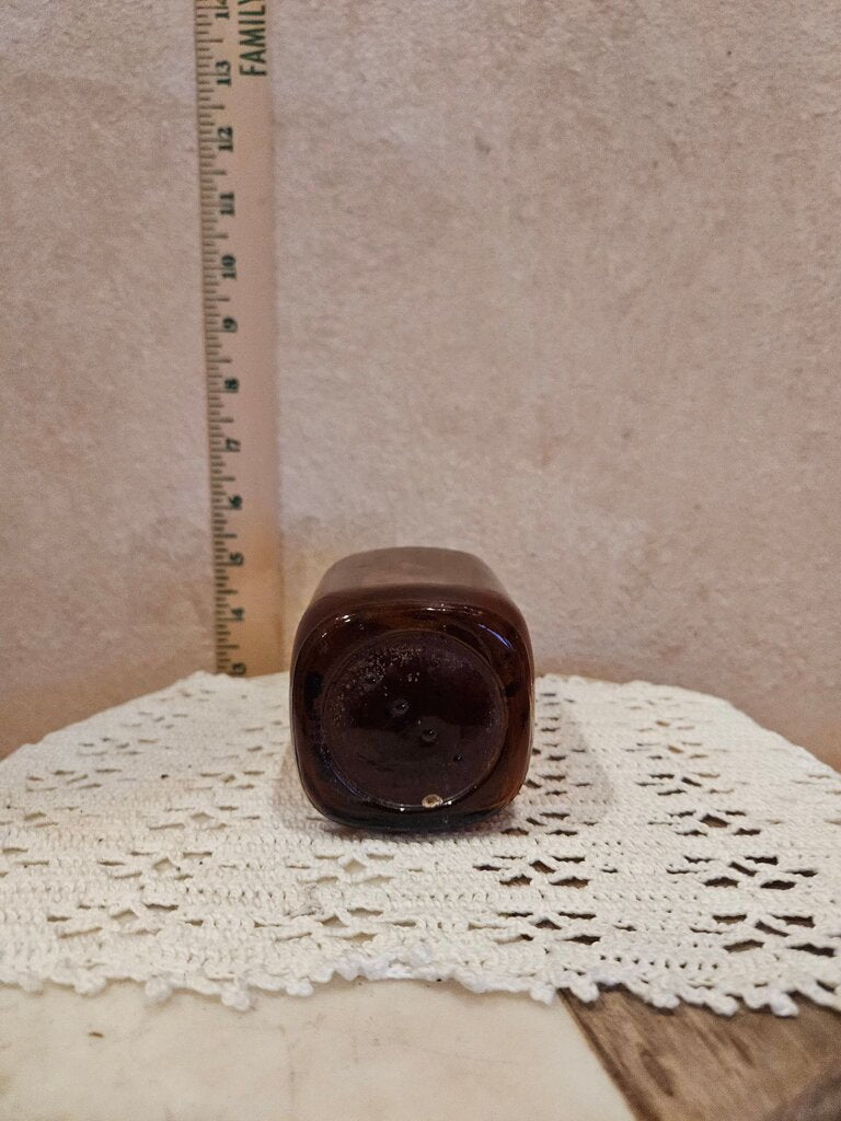 5 PATINA SNUFF BOTTLE-Half Size-Beveled Edge-Clipped Lip-Civil War Period--Dark Amber-Hand Blown-Satiny Patina-c.1860s