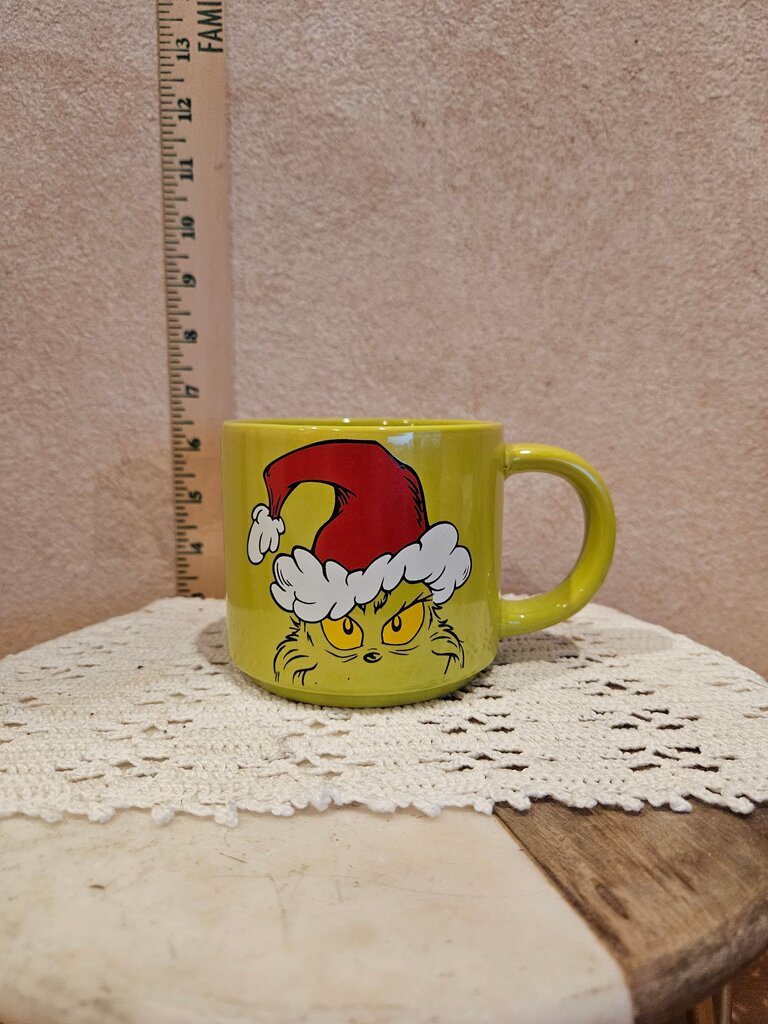 Dr. Seuss The Grinch, Coffee Mug Green With Grinning Grinch Print 3” Tall