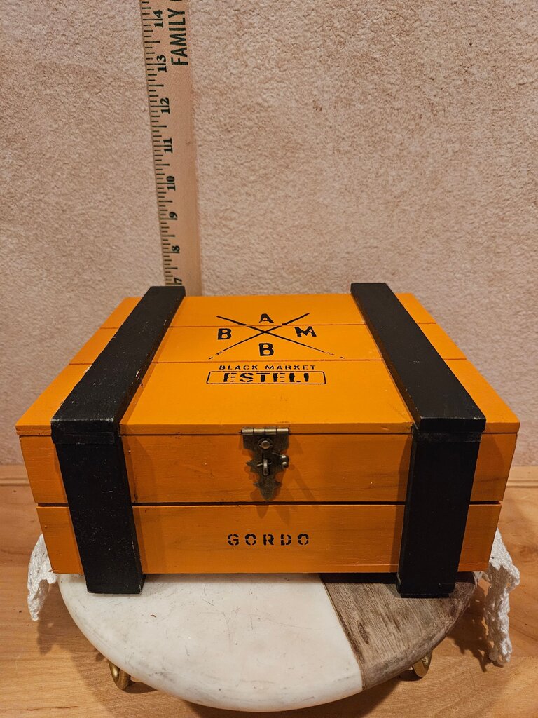 Orange Black Market Cigar Man Box, Watch/Dresser Valet/Desk/Gun/Keepsake Box, Humadorables by Susan