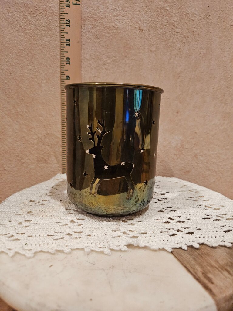Set of Christmas Reindeer Votive Candle Holder Brass Holiday Decorative