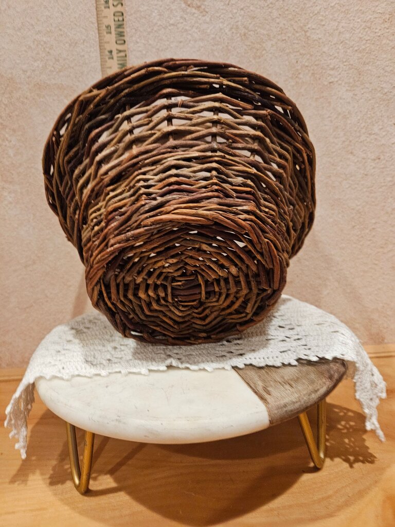 Round Handle Basket Multi-color Brown Woven Wicker Vines Rustic Country