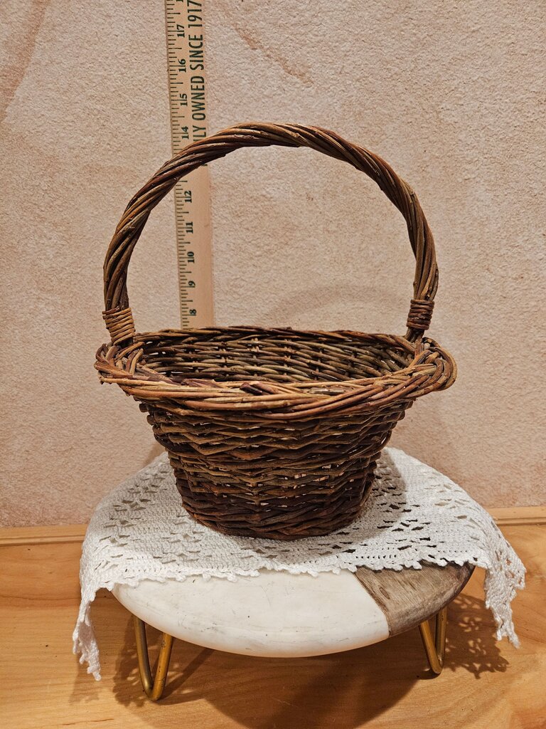 Round Handle Basket Multi-color Brown Woven Wicker Vines Rustic Country
