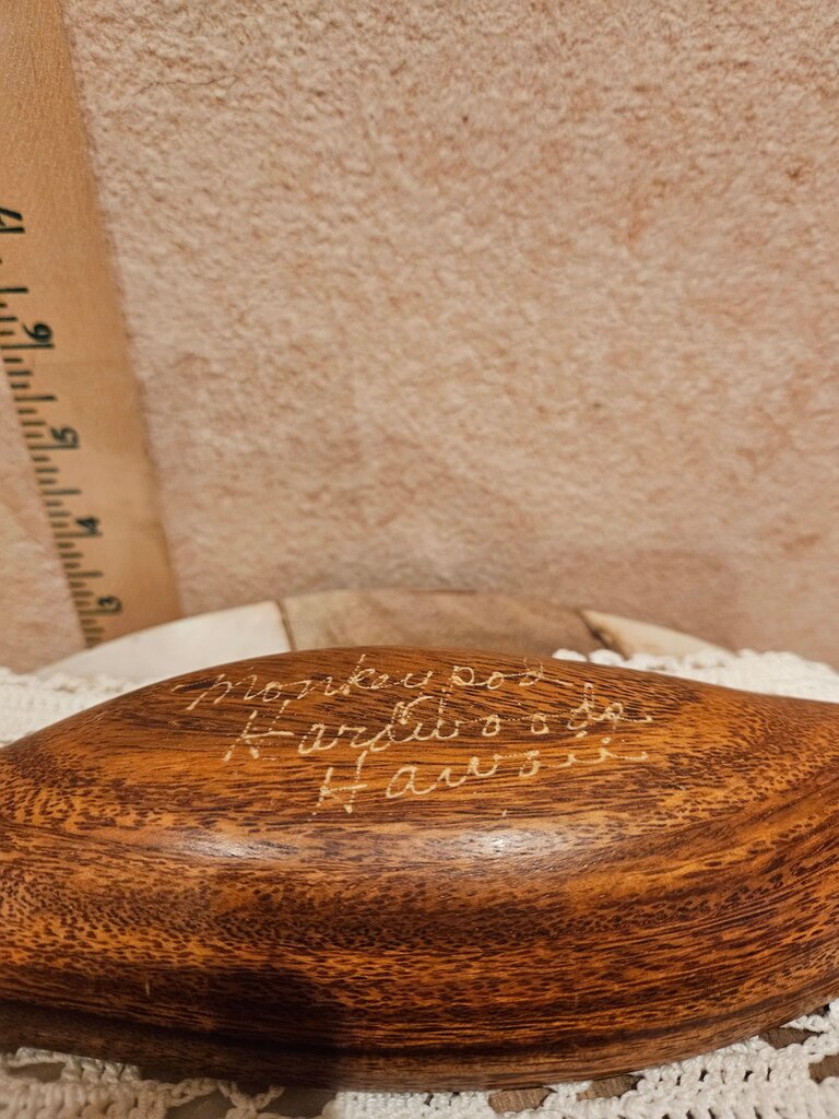 Set of Vintage Monkey Pod Tray Hawaii Hardwood Wooden Curved Leaf Trays