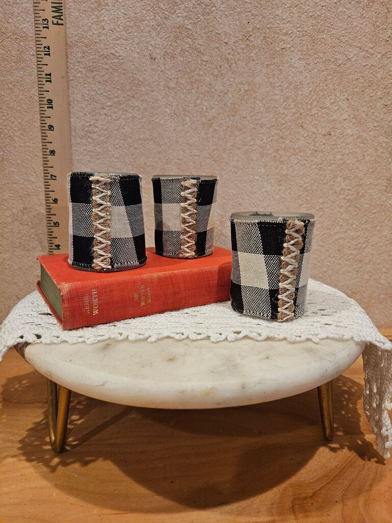 Set of 3 Black and White Checkered Fabric Cups
