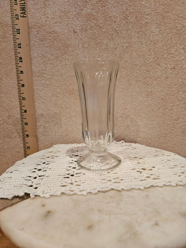 Vintage Paneled Ribbed parfait Flower Bud Vase Shaped like Ice Cream Sundae