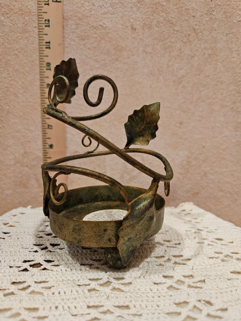 Vintage Brass Candle Holder with Leaf Design
