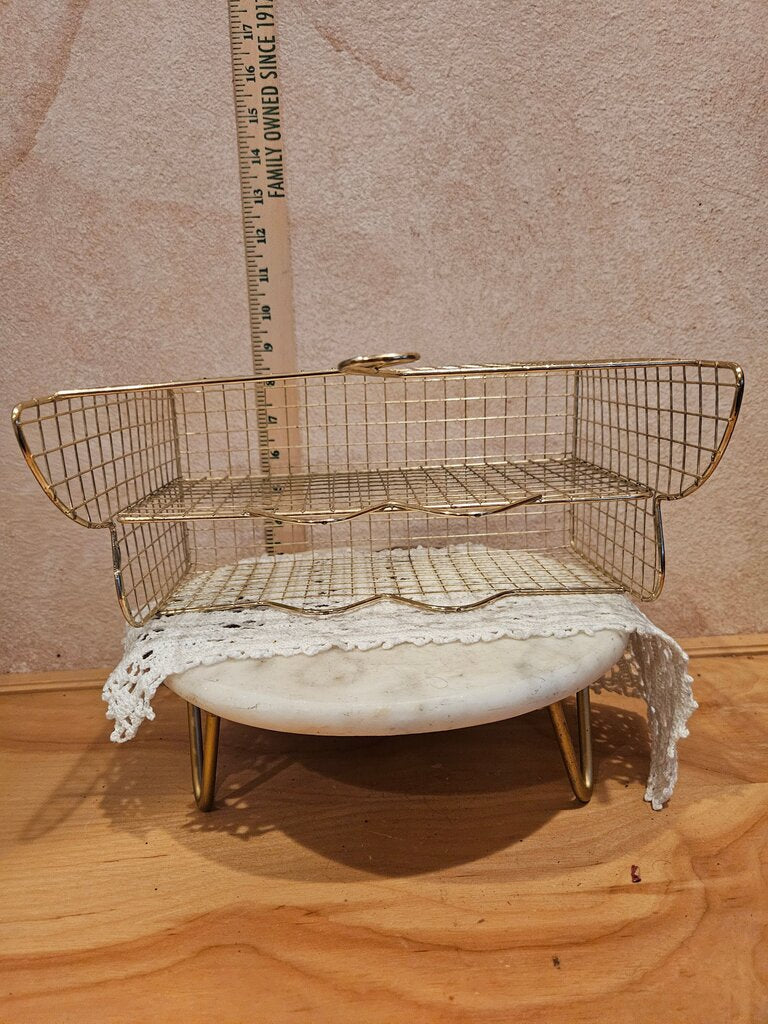 MCM Gold Brass Wire Mesh Mail Letter Holder Basket Caddy Vintage '60s-70s Deco