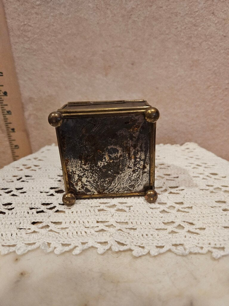 Vintage etched floral design glass and metal trinket-jewelry box AS IS