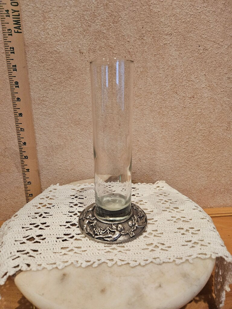 Vintage Sterling Silver Lantern Glass Flower Vase