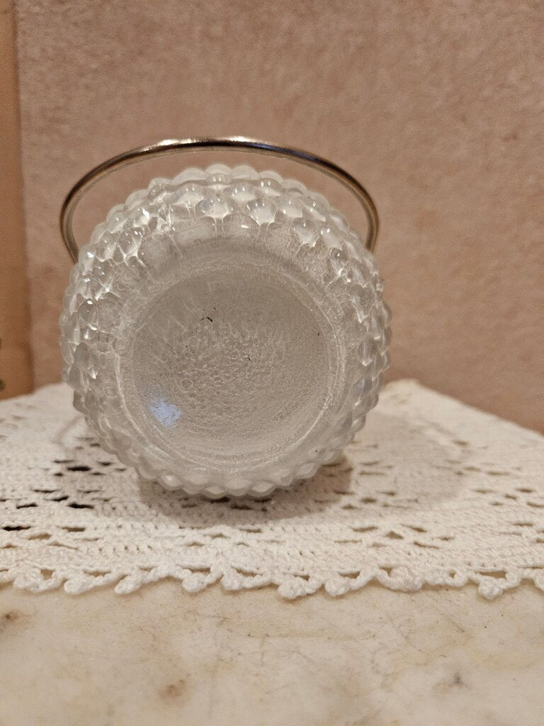 White Glass Candle Holder with Silver Handle