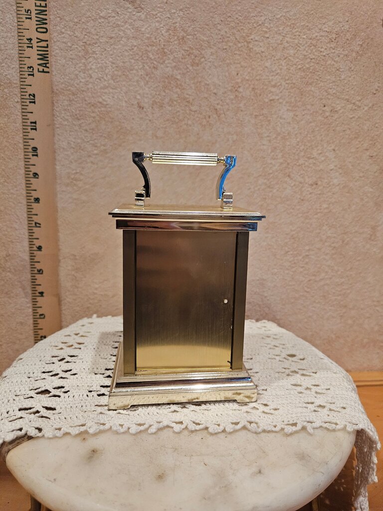 AVON Collectible 1990 5” Gold Tone Floral Carriage Shelf Mantel Clock
