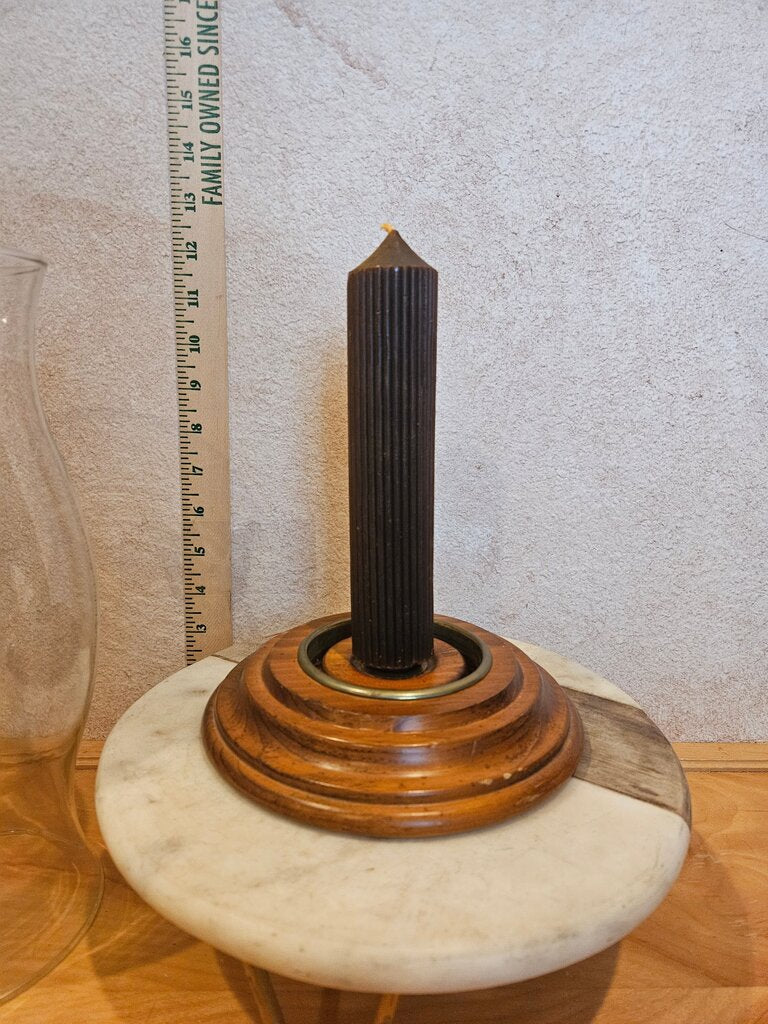 Vintage Hurricane Lamp Taper Candle Holder Glass on Wood Base