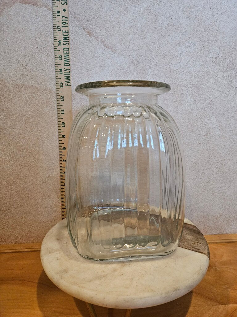 Clear Glass Big Large Container Sealed Lid Jar Storage Ribbed Country Core