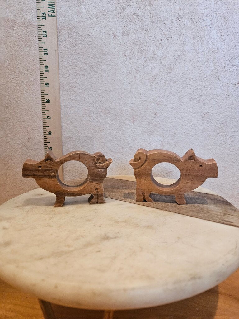 Pair of Cute Wooden Piggy Napkin Holders