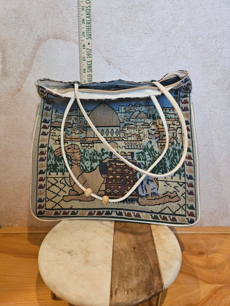 Vintage Jerusalem Purse Tote Zipper Expanding Travel Bag Israel Satchel Embroidered