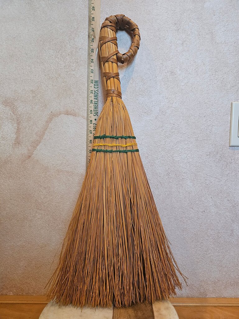 Vintage Rustic Hearth Whisk Broom unique curved provincial handle hard to find