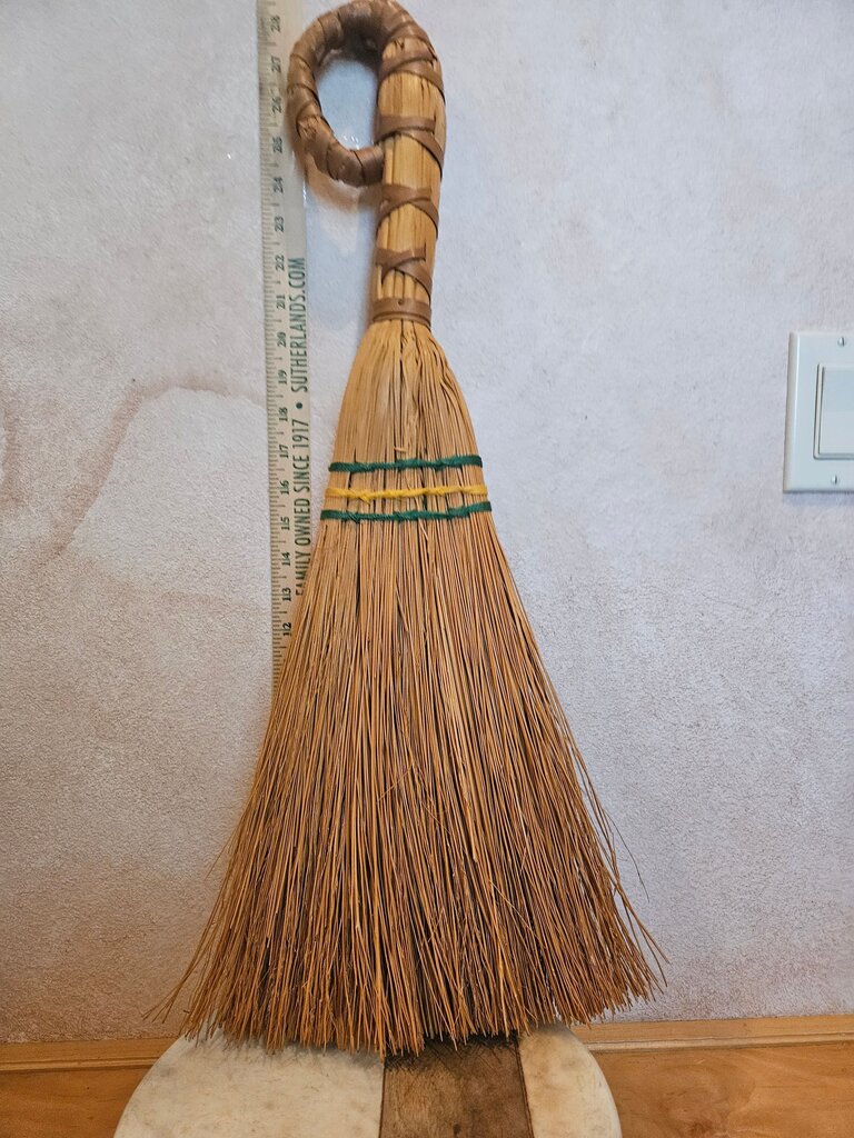 Vintage Rustic Hearth Whisk Broom unique curved provincial handle hard to find