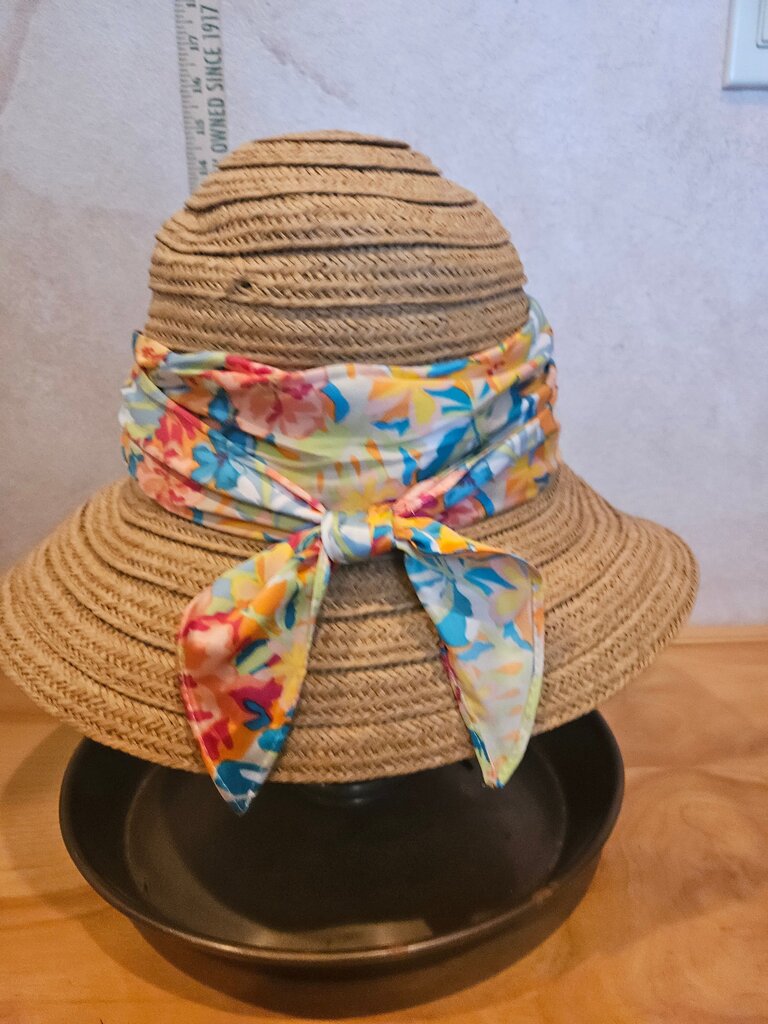 Floral Wide Brim Straw Hat as is