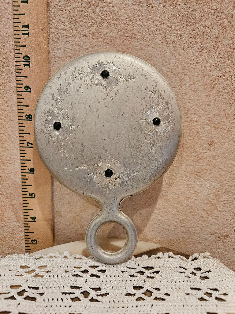 Vintage Handheld Vanity Mirror w Floral Design