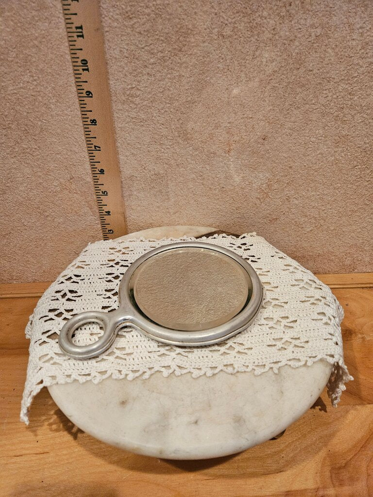 Vintage Handheld Vanity Mirror w Floral Design