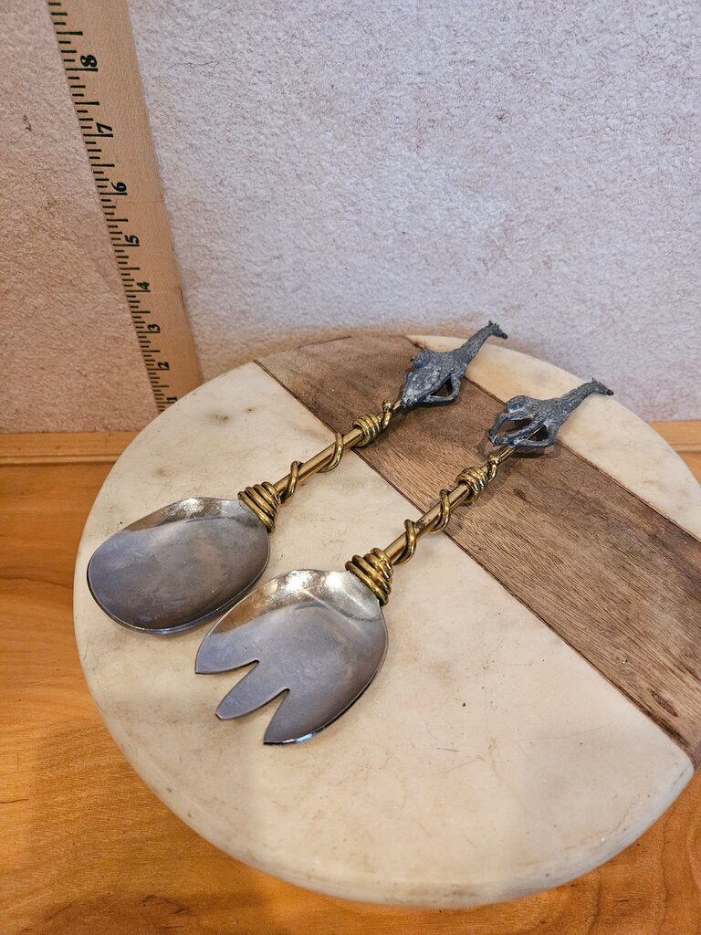Vintage Unique Hard to find Giraffe Handle Serving Utensils