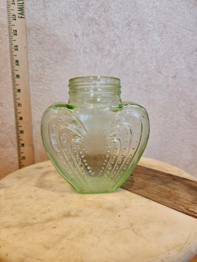 Vintage Heart Shaped Glass Jars Flower Green