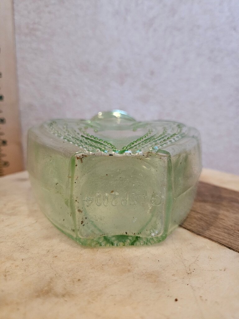 Vintage Heart Shaped Glass Jars Flower Green