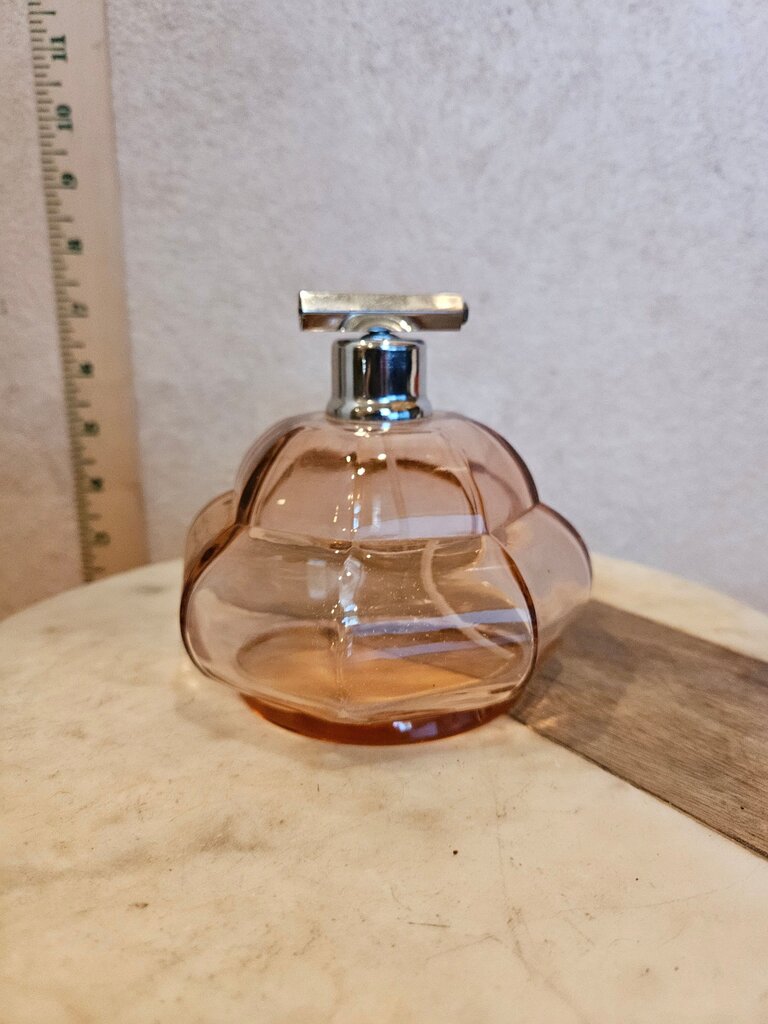 Art deco Antique Vintage Pink glass & Chrome Geometric perfume vanity decor missing puffer