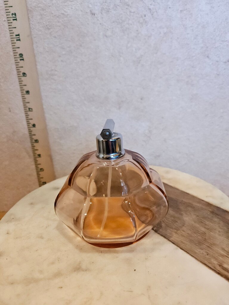 Art deco Antique Vintage Pink glass & Chrome Geometric perfume vanity decor missing puffer