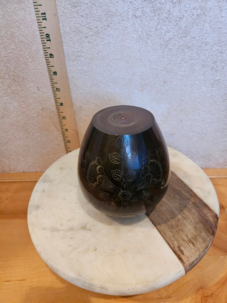 Vintage Ornate Brass Vase / Urn India Hand Tooled Etched Floral Design
