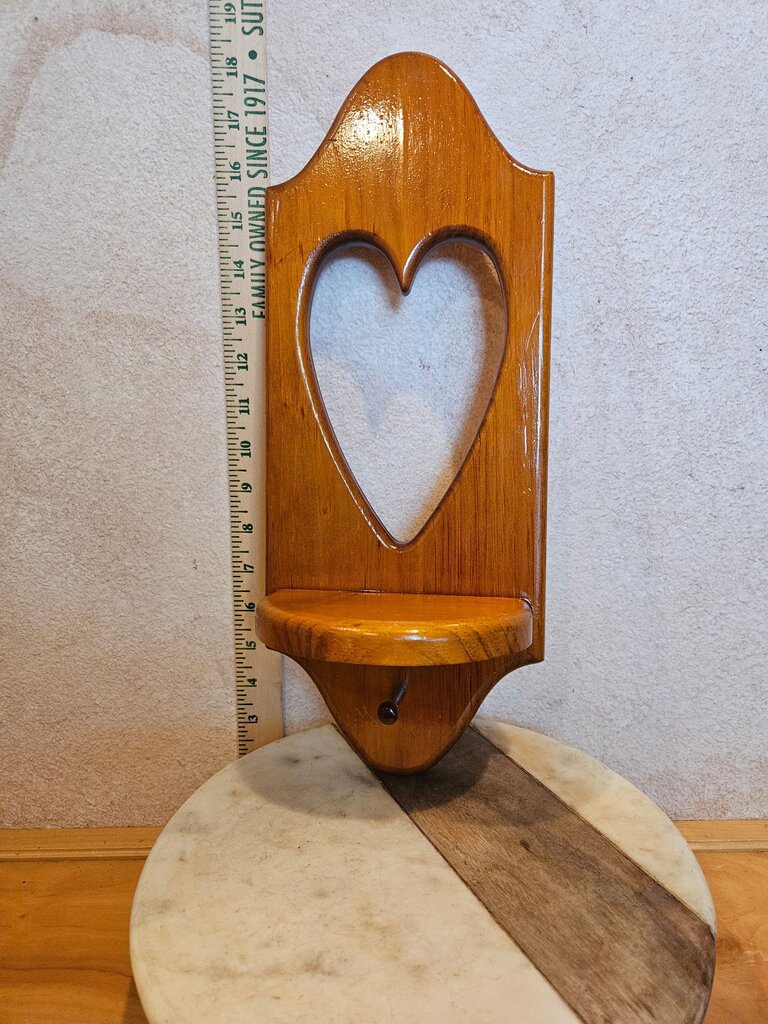 Pair Of Rustic Primitive Cut out Wooden Heart w candle /display Shelf