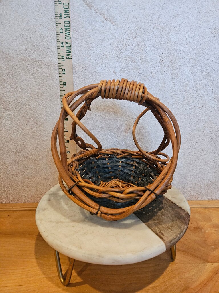 Vintage unique, whimsical Wicker Woven Branch blue/natural basket Boho Bohemian Farmhouse Flower Display