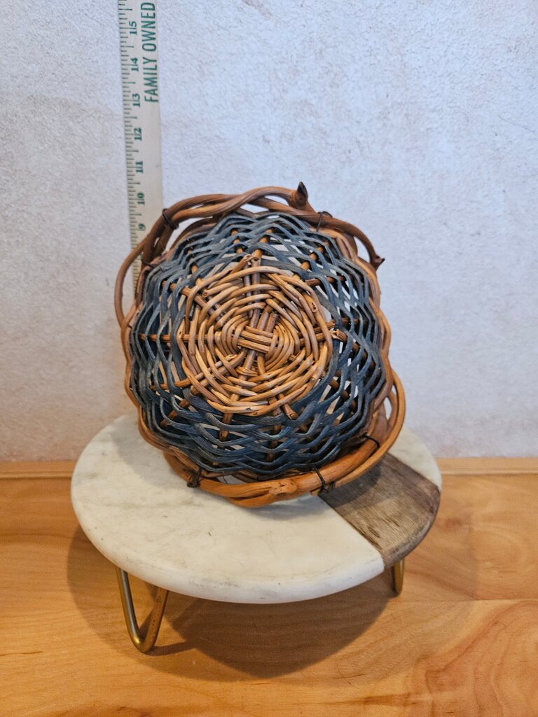 Vintage unique, whimsical Wicker Woven Branch blue/natural basket Boho Bohemian Farmhouse Flower Display