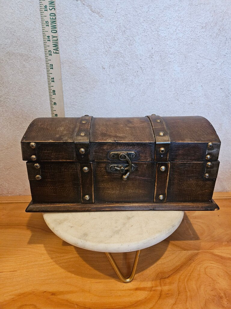 Vintage Wooden Storage Rectangular Treasure Chest style trinket box Clasp Closure