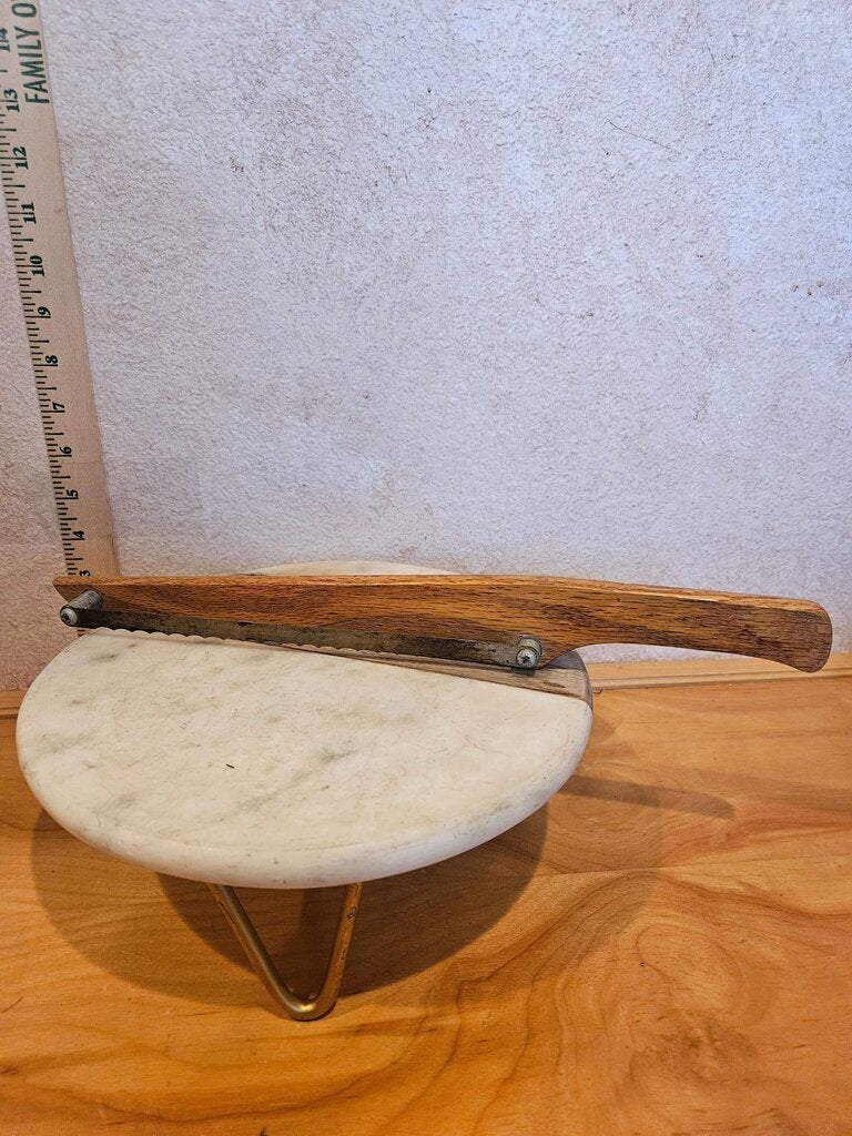 Vintage Wooden Knife with metal serrated cutting Edge