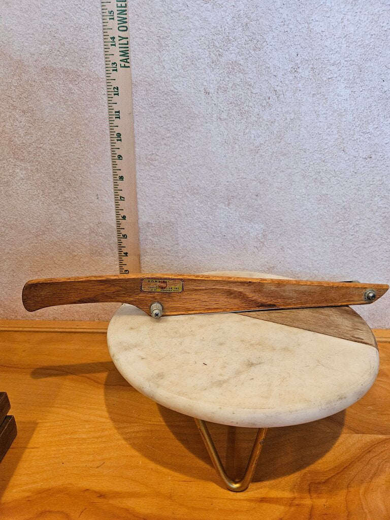 Vintage Wooden Knife with metal serrated cutting Edge