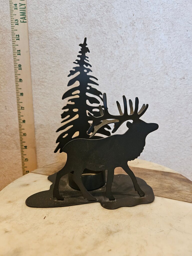 Metal Moose Elk Tree Silhouette Candle Holder Table top Rustic country christmas