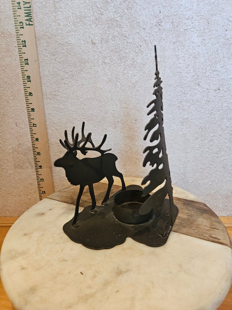 Metal Moose Elk Tree Silhouette Candle Holder Table top Rustic country christmas