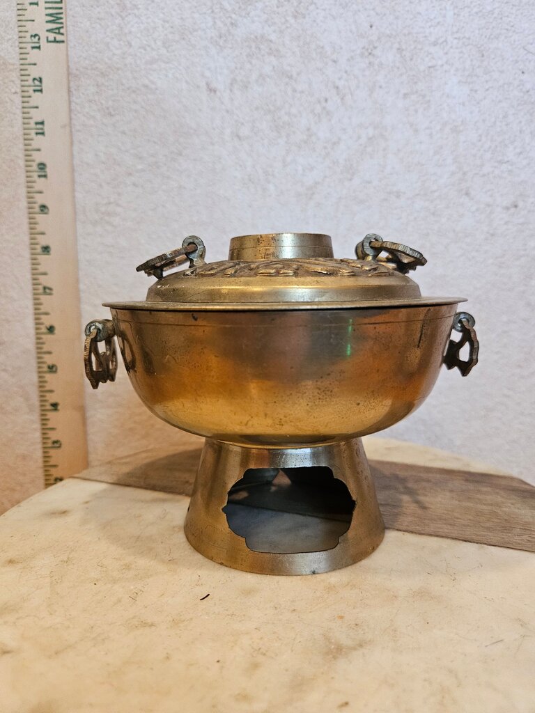 Vintage Brass Hot Pot Rice/Soup Steamer " Sinseollo" Hot Pot pattern engraved stylish