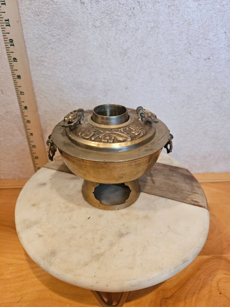 Vintage Brass Hot Pot Rice/Soup Steamer " Sinseollo" Hot Pot pattern engraved stylish