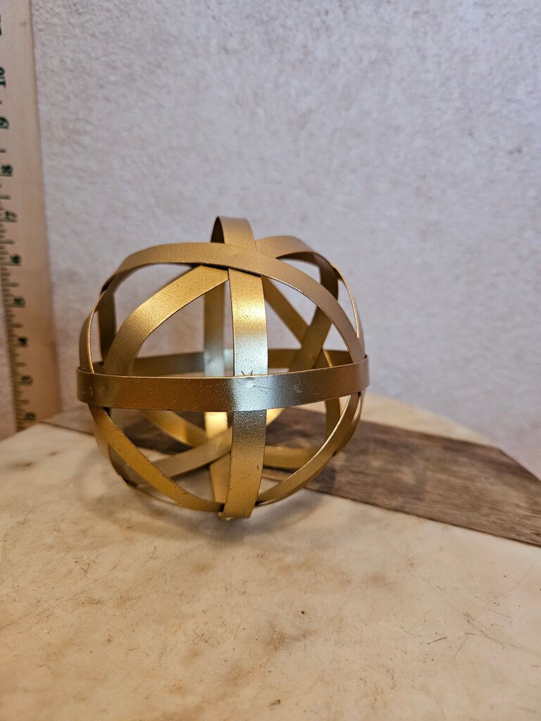 MCM Tabletop Double Rotating Orb Gold Tone Metal Ball Sphere Sculpture