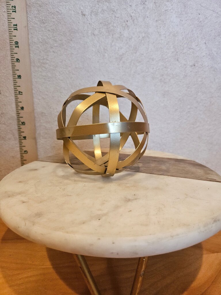 MCM Tabletop Double Rotating Orb Gold Tone Metal Ball Sphere Sculpture