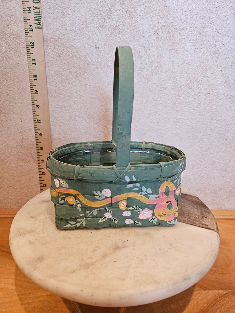 Decorative Green hand painted Green Floral Basket