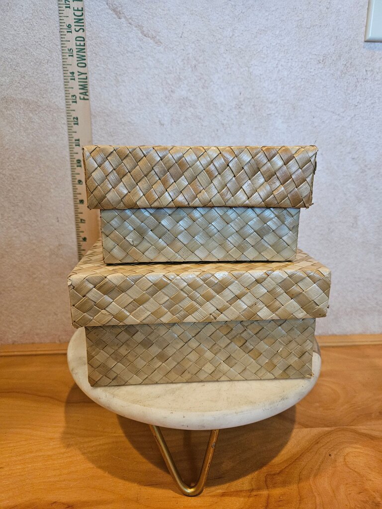 Woven Storage seagrass lidded Baskets Set beach ocean decor