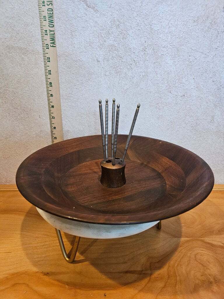 Mid-Century Modern Nut cracking Wooden Serving Bowl