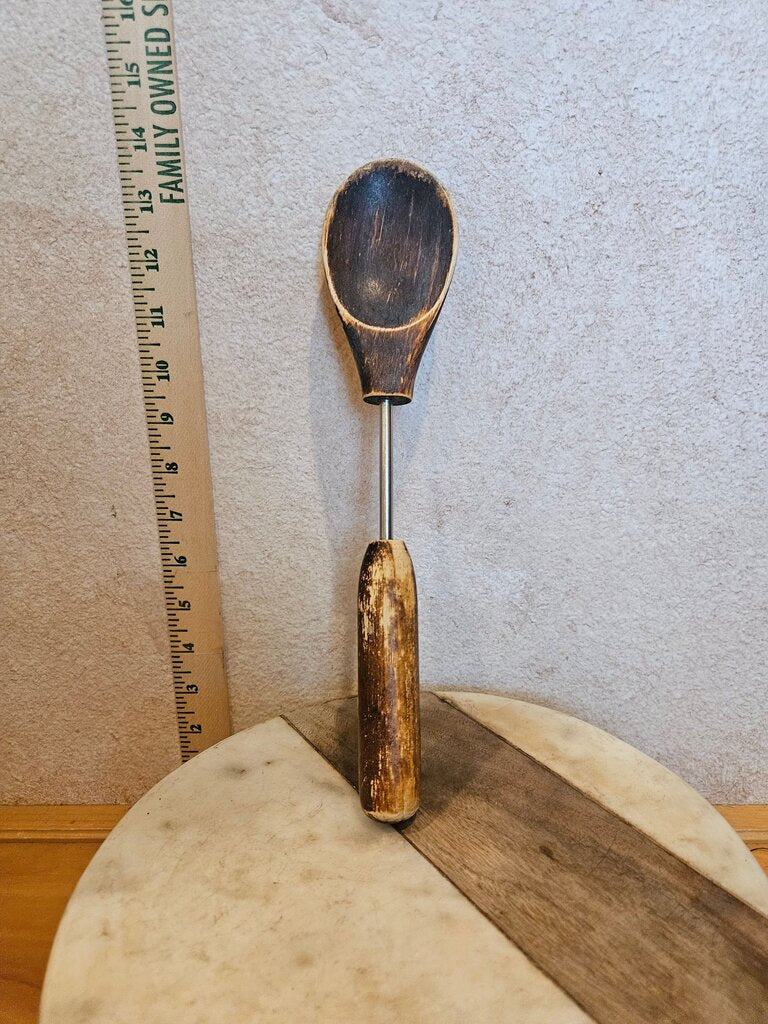 Wooden Salad Serving Spoon with Stainless Steel Handle
